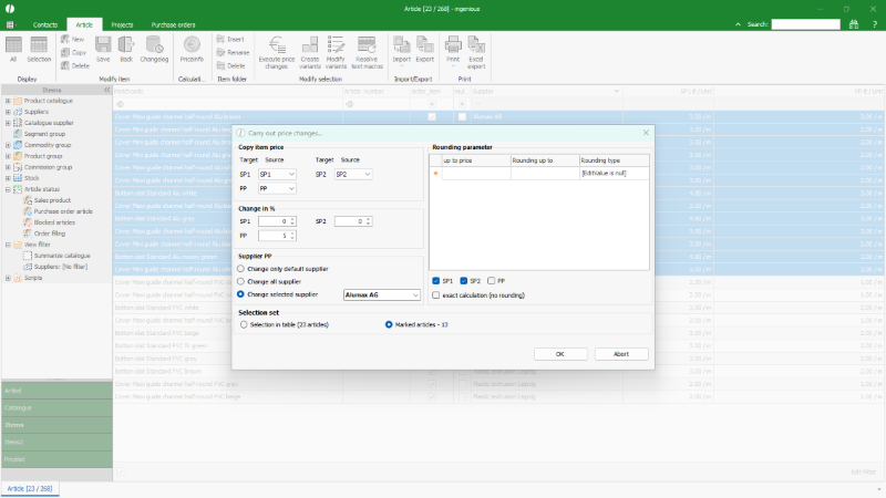 Options for price changes
