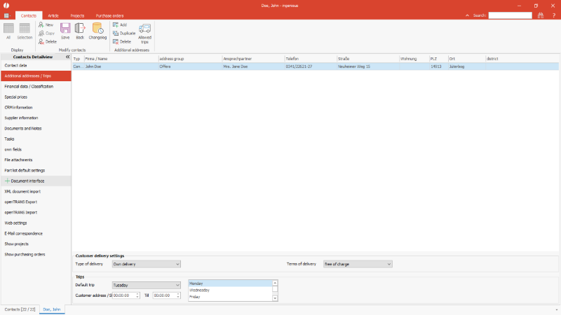 Additional addresses of a contact