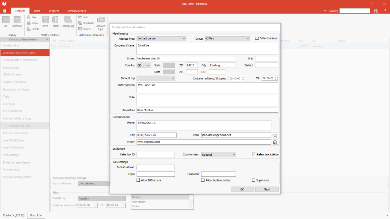 Edit an additional address of a contact