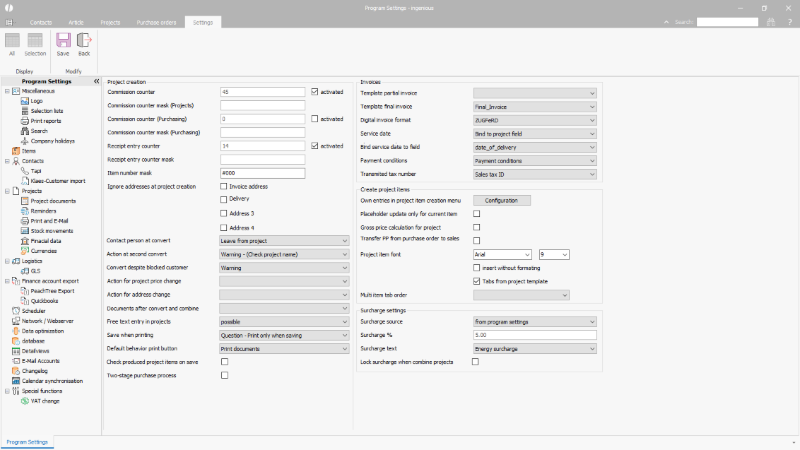 Global settings for projects