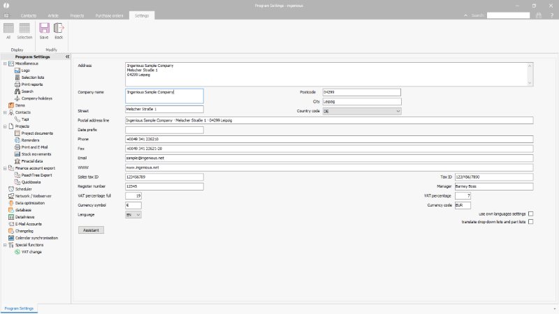 Miscellaneous program settings