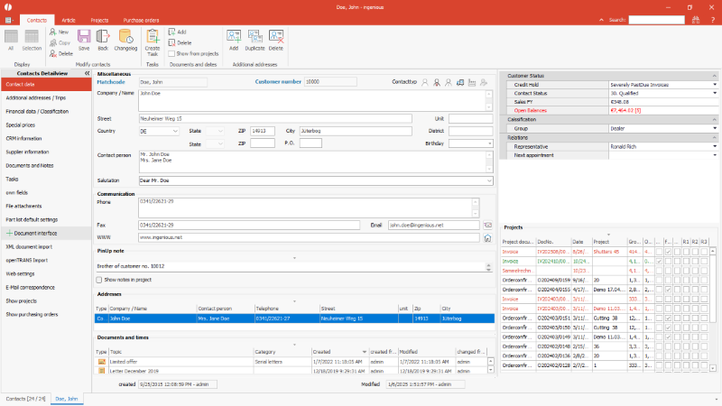 Example of extended contact details view
