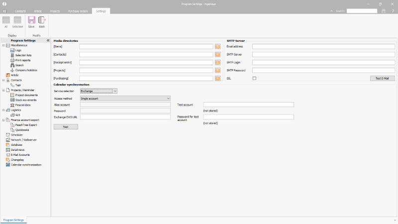 Configuration of the network and web server options