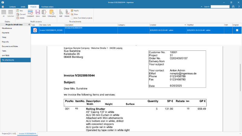 File attachment of a project document