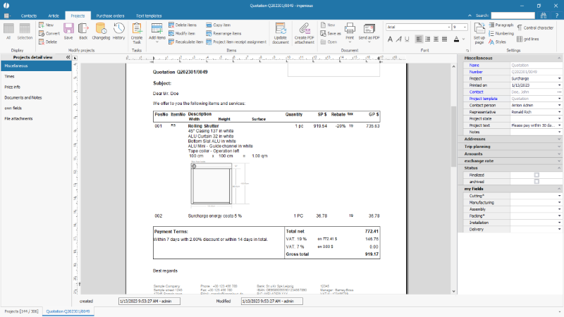 Surcharge in a project document