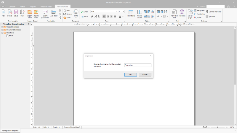 New creation of a free text