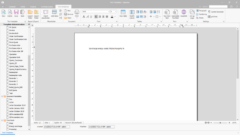 Free text for the project-related surcharge