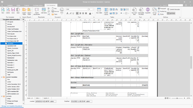 Surcharge item on the project templates
