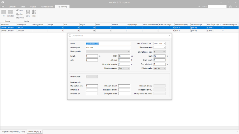 Details of a created vehicle