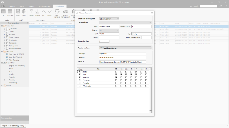 Configuration of the trips and the routing interfaces
