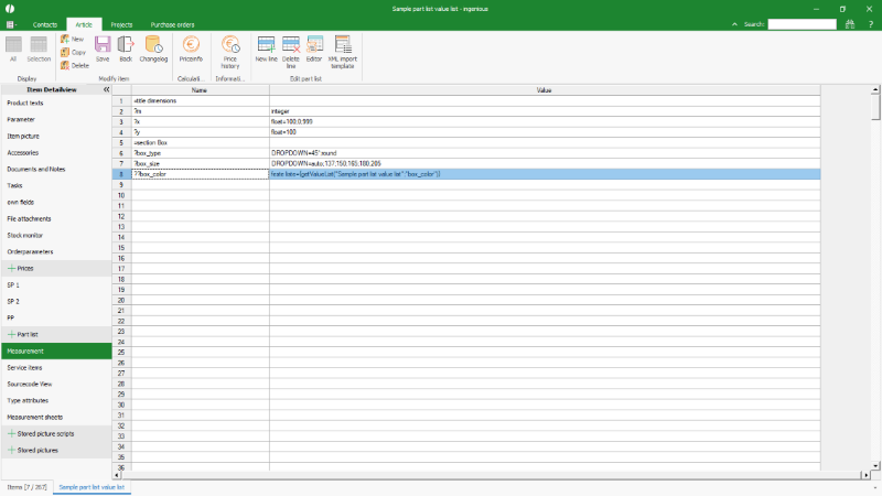 Reference to an external value list in a checklist in tabular form