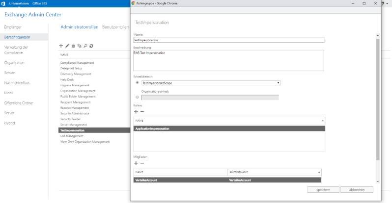 Creation of the administration role in Exchange